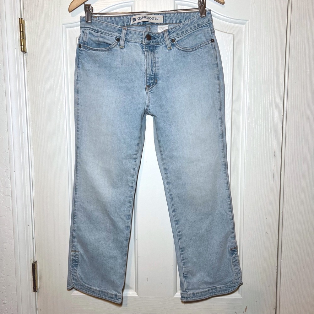 Gap Vintage Y2K Cropped Boot Cut Capri Jeans Light Wash Stretch Size 6 Petal Hem